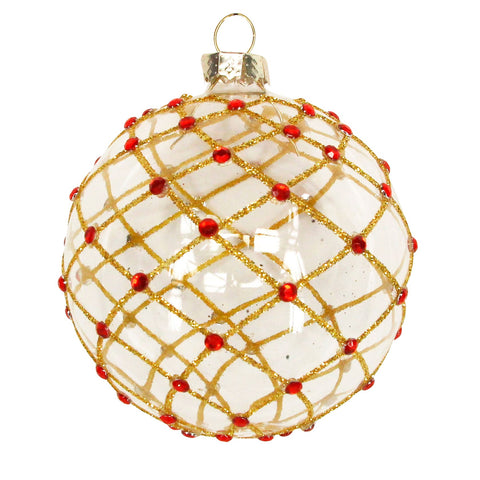 Gisela Graham Clear Soap Bubble with Gold/Red Trellis Glass Ball