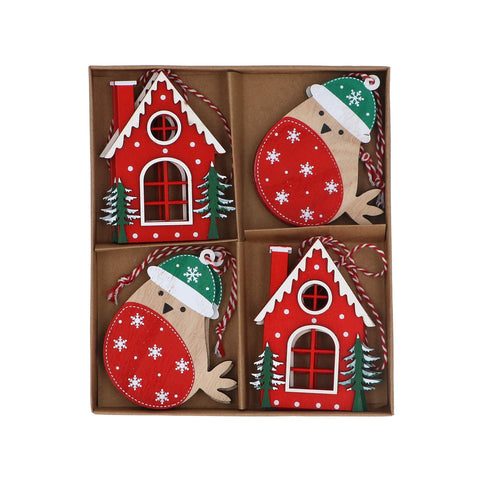 Gisela Graham Scandi Style House/Robin Wooden Decs, Box/8