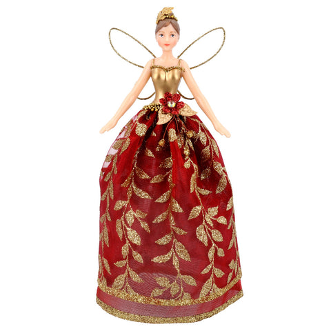 Gisela Graham Red/Gold Leaf Tree Top Fairy Ornament, Small