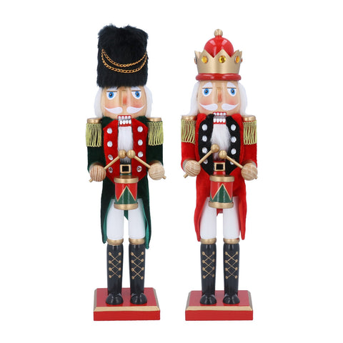 Gisela Graham Red/Green Wood Nutcracker with Drum Ornament, 2as