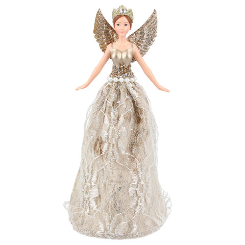 Gisela Graham Lux Gold Lace Tree Top Fairy, Sml